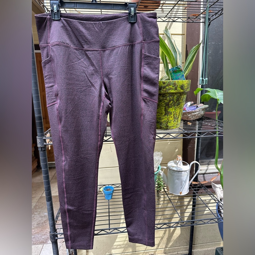 MONDETTA Womens Midweight Brushed Purple Jacquard Legging Size XL Pockets - Picture 2 of 16